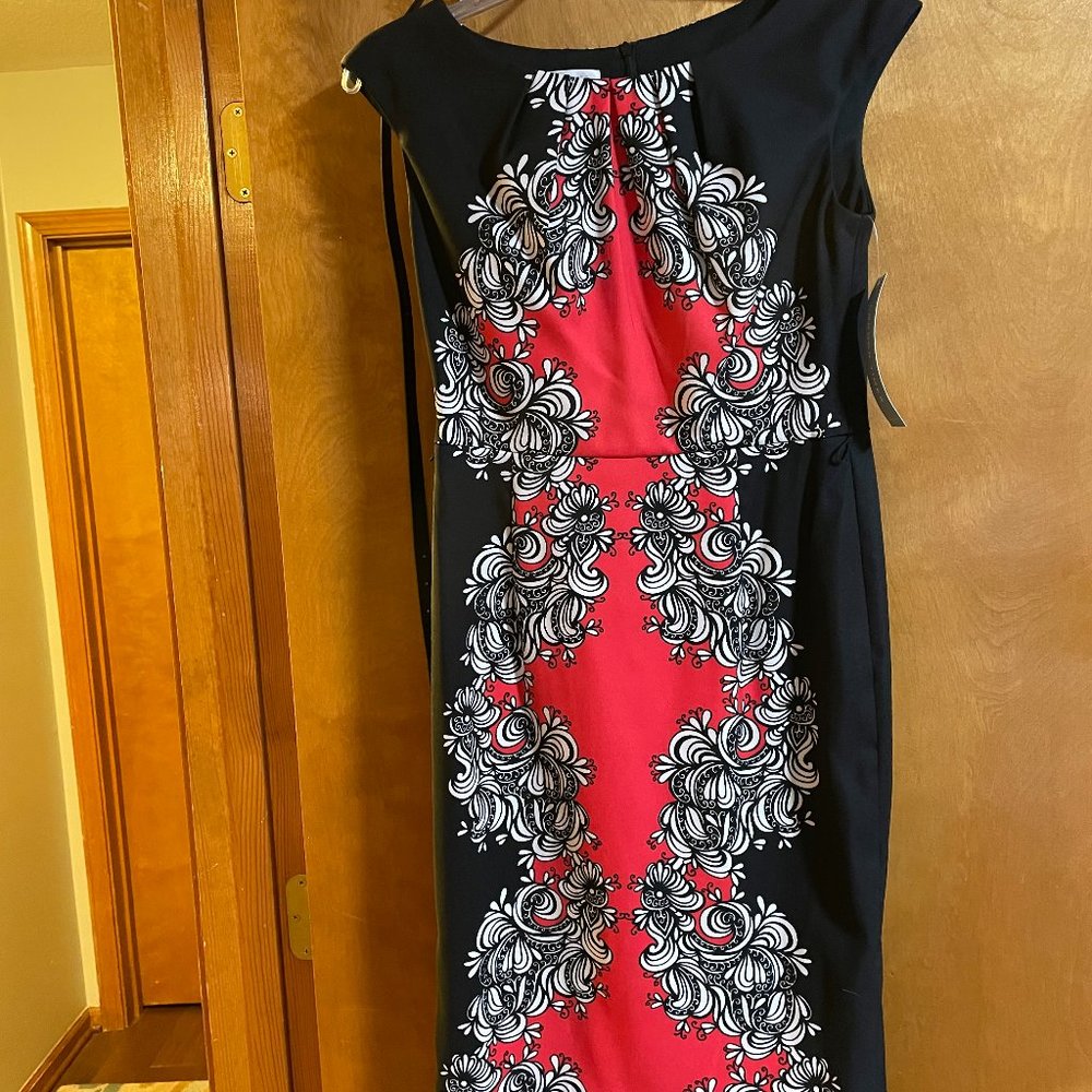 London Times Size 4 Black / Coral / White Dress